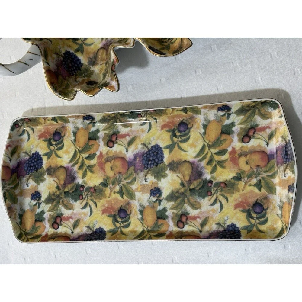 Vintage Royal Danube Fruit Pattern Porcelain Set Leaf Candy Dish & Serving Tray